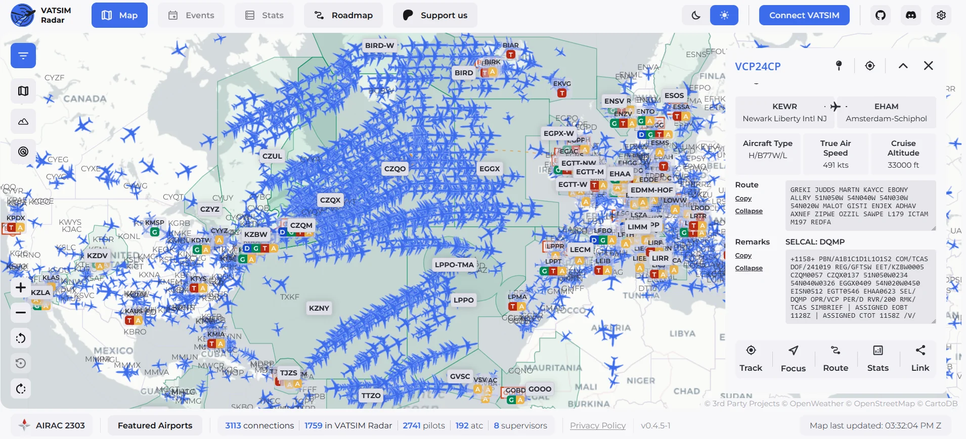 VATSIM Radar on Cross The Pond event